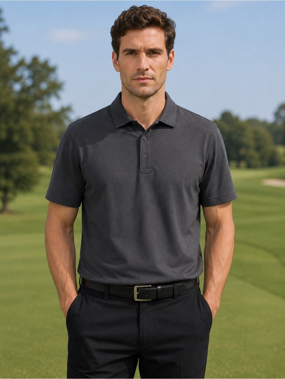J.Lindeberg Men's Charcoal Short-Sleeve Polo - XL